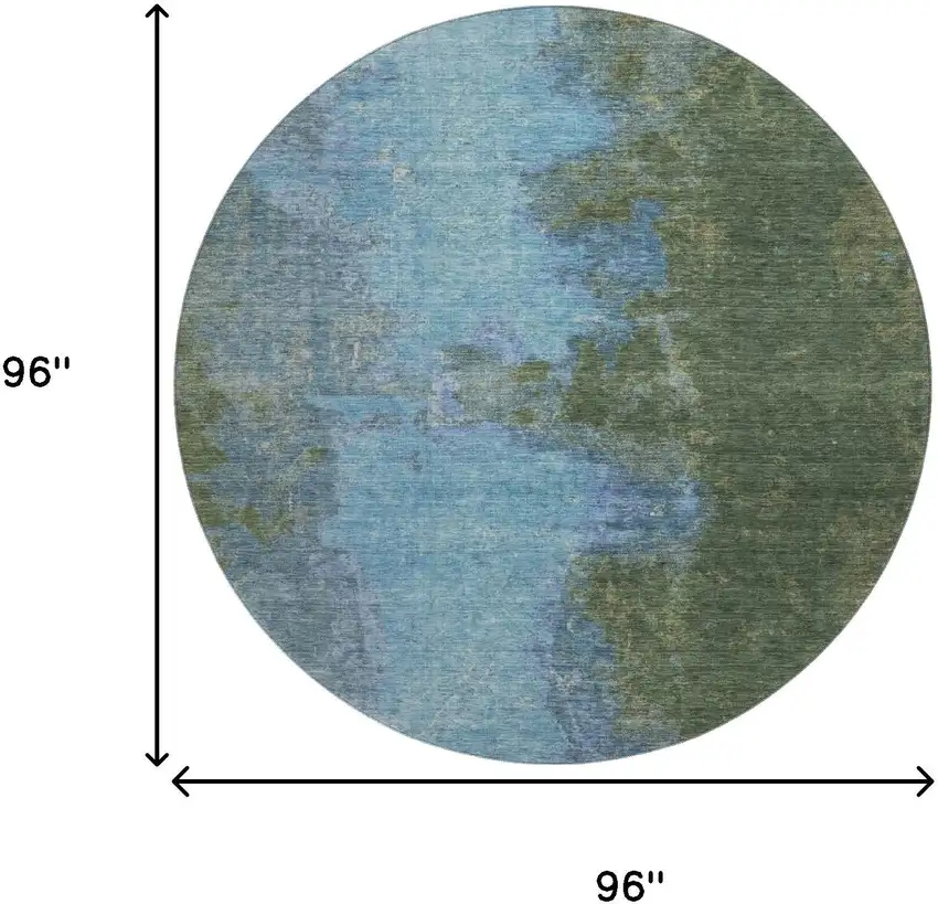 8' Green And Blue Abstract Washable Round Rug With UV Protection Photo 9