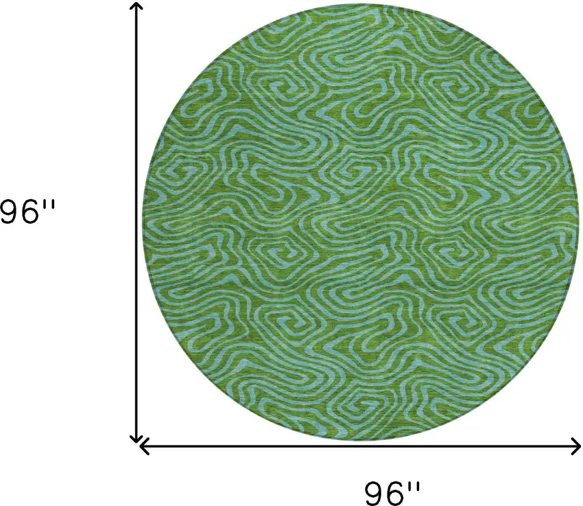 8' Green And Blue Round Abstract Washable Indoor Outdoor Area Rug Photo 3