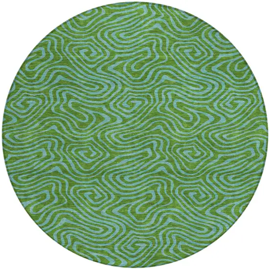 8' Green And Blue Round Abstract Washable Indoor Outdoor Area Rug Photo 2