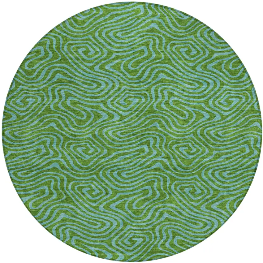 8' Green And Blue Round Abstract Washable Indoor Outdoor Area Rug Photo 2