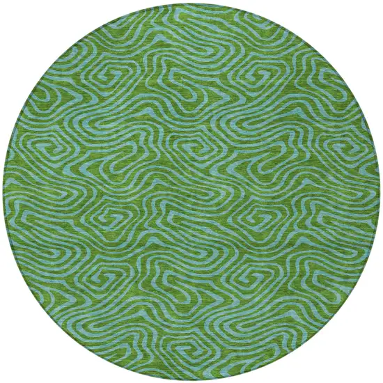 8' Green And Blue Round Abstract Washable Indoor Outdoor Area Rug Photo 5