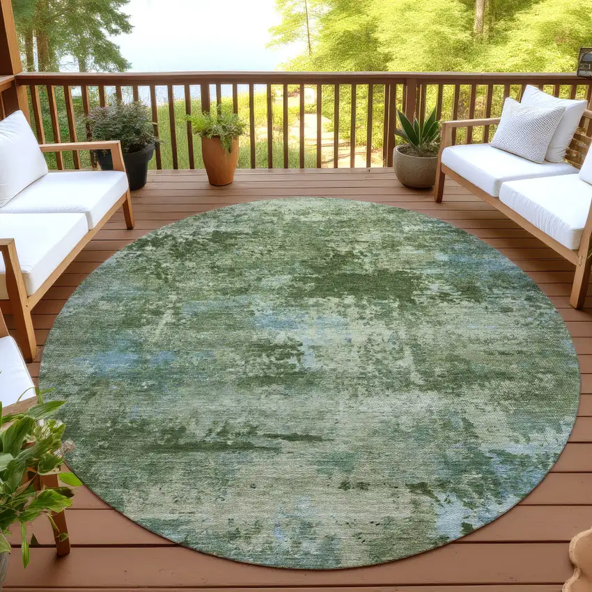 8' Green And Blue Round Abstract Washable Indoor Outdoor Area Rug Photo 4
