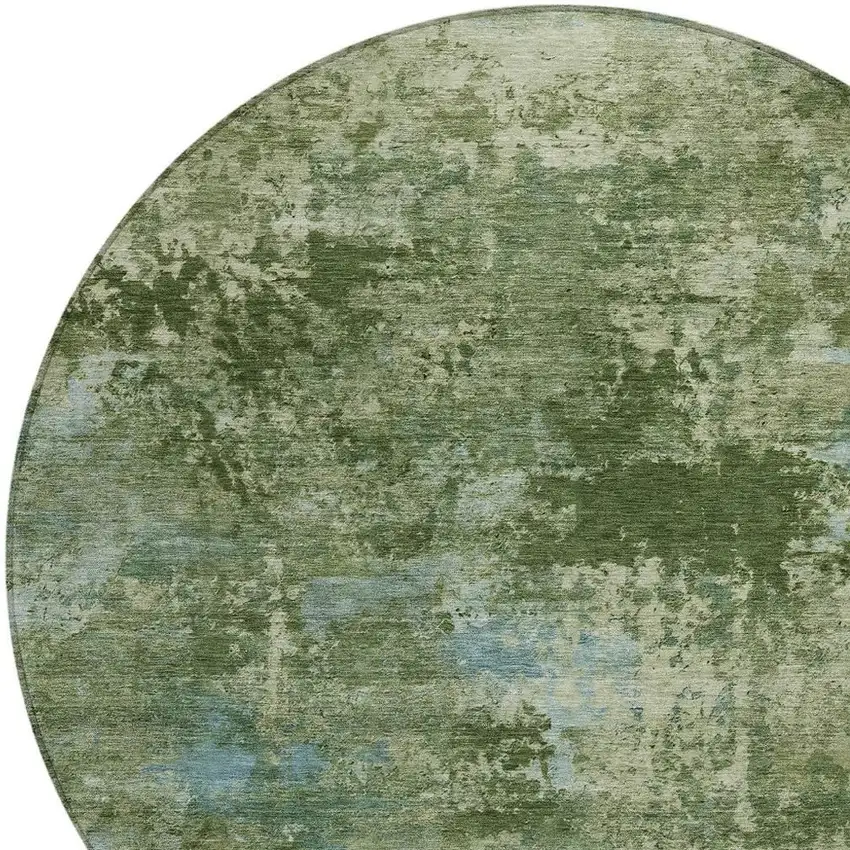 8' Green And Blue Round Abstract Washable Indoor Outdoor Area Rug Photo 2