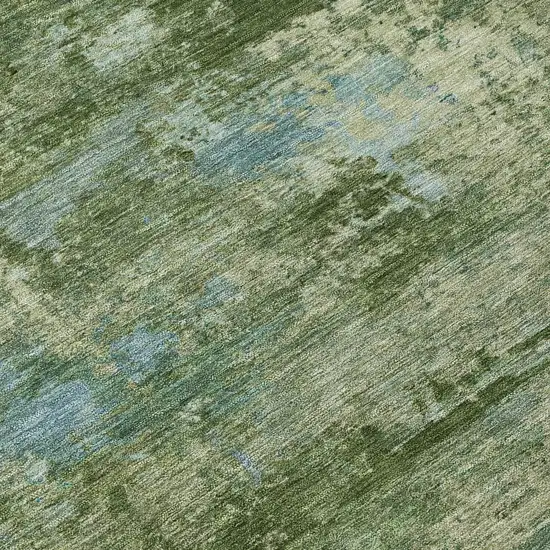 8' Green And Blue Round Abstract Washable Indoor Outdoor Area Rug Photo 9