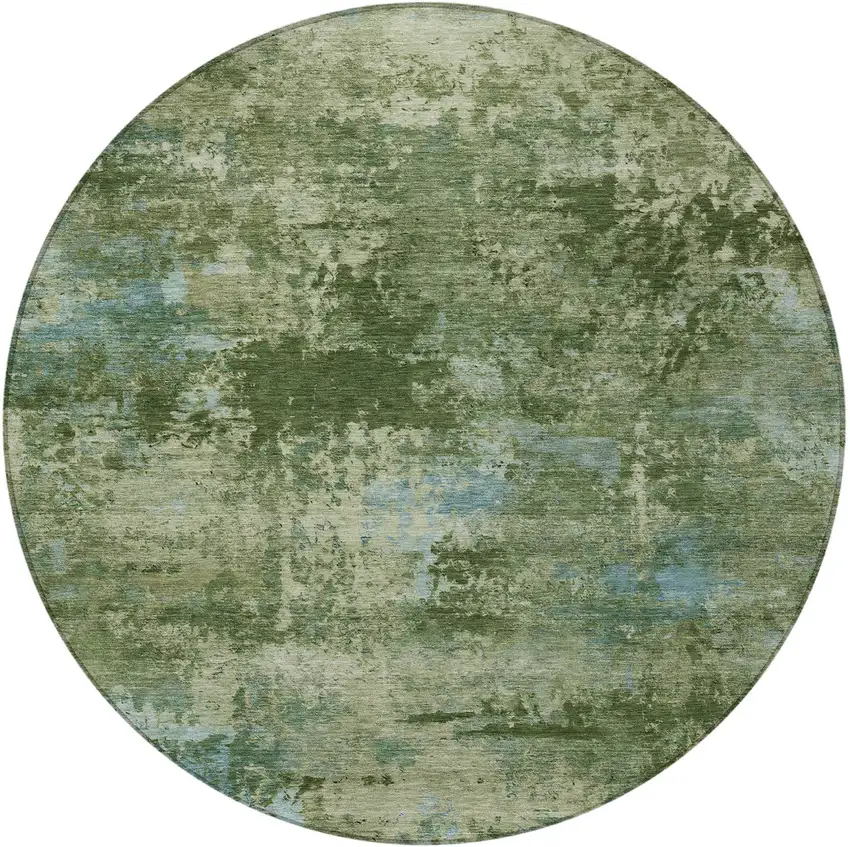 8' Green And Blue Round Abstract Washable Indoor Outdoor Area Rug Photo 3