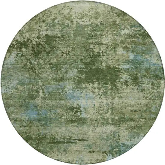 8' Green And Blue Round Abstract Washable Indoor Outdoor Area Rug Photo 1
