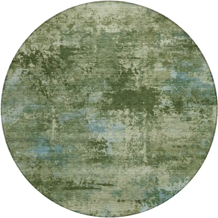 8' Green And Blue Round Abstract Washable Indoor Outdoor Area Rug Photo 1