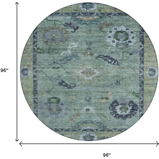 8' Green And Blue Round Floral Medallion Washable Indoor Outdoor Area Rug Photo 3