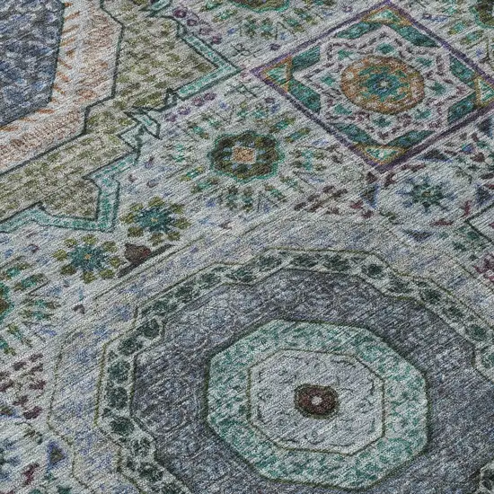 8' Green And Blue Round Medallion Washable Indoor Outdoor Area Rug Photo 9