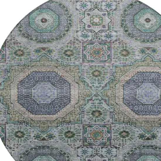8' Green And Blue Round Medallion Washable Indoor Outdoor Area Rug Photo 8