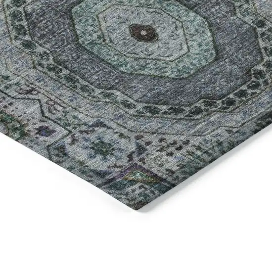 8' Green And Blue Round Medallion Washable Indoor Outdoor Area Rug Photo 7