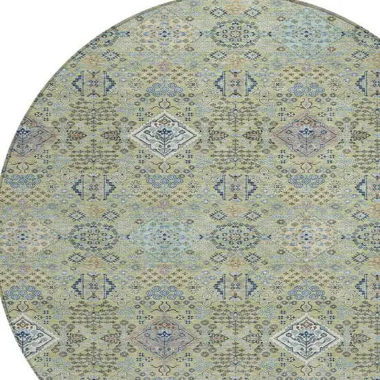 8' Green And Blue Round Oriental Washable Indoor Outdoor Area Rug Photo 3