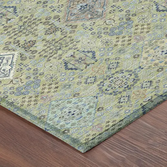8' Green And Blue Round Oriental Washable Indoor Outdoor Area Rug Photo 6