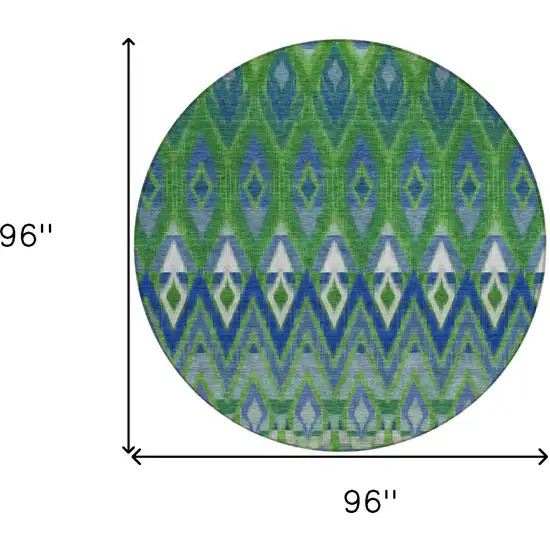 8' Green And Blue Round Southwestern Washable Indoor Outdoor Area Rug Photo 3