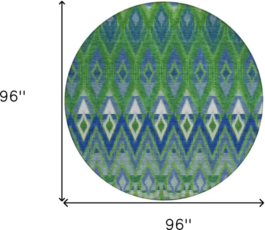 8' Green And Blue Round Southwestern Washable Indoor Outdoor Area Rug Photo 3