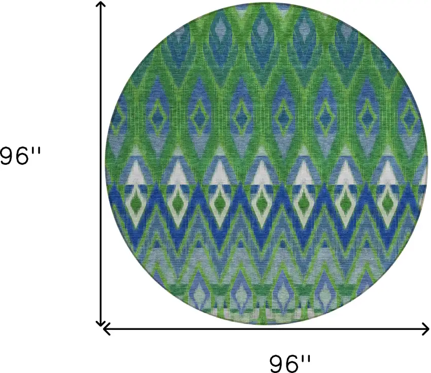 8' Green And Blue Round Southwestern Washable Indoor Outdoor Area Rug Photo 3