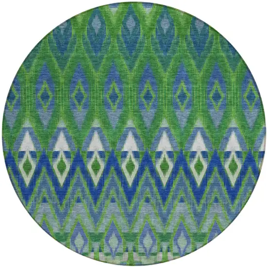 8' Green And Blue Round Southwestern Washable Indoor Outdoor Area Rug Photo 2