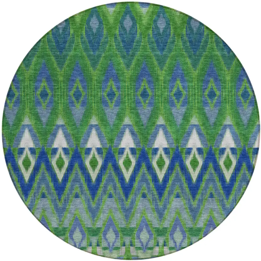8' Green And Blue Round Southwestern Washable Indoor Outdoor Area Rug Photo 2