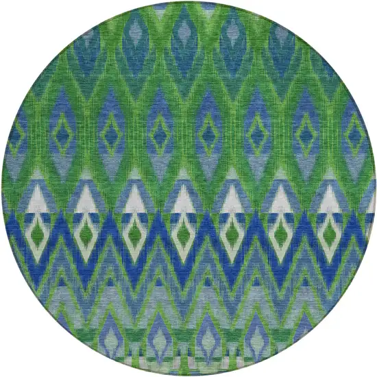 8' Green And Blue Round Southwestern Washable Indoor Outdoor Area Rug Photo 2
