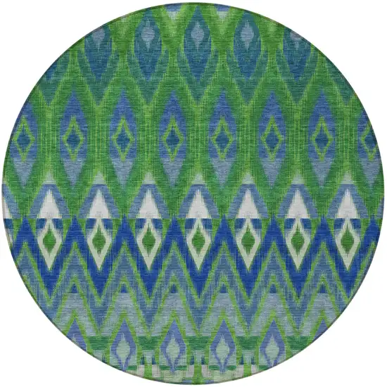 8' Green And Blue Round Southwestern Washable Indoor Outdoor Area Rug Photo 5