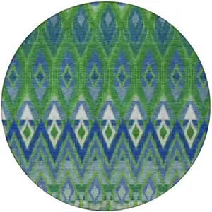Photo of 8' Green And Blue Round Southwestern Washable Indoor Outdoor Area Rug