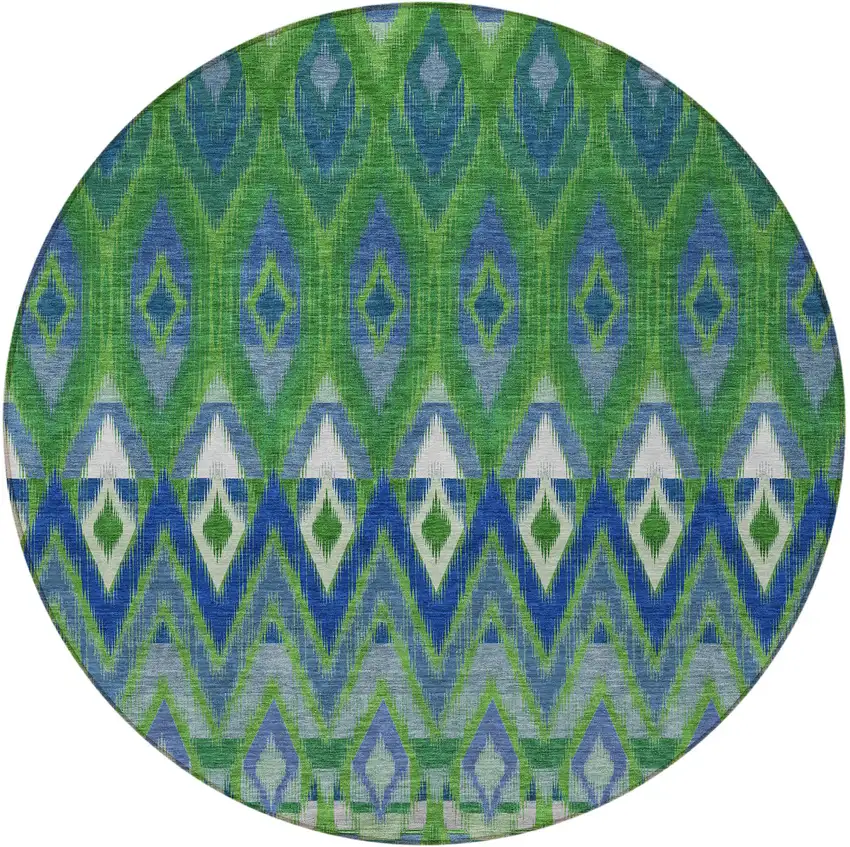 8' Green And Blue Round Southwestern Washable Indoor Outdoor Area Rug Photo 5