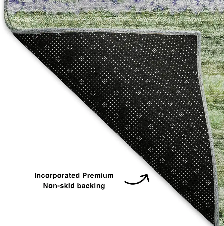 8' Green And Blue Striped Washable Round Rug With UV Protection Photo 6