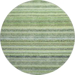 Photo of 8' Green And Blue Striped Washable Round Rug With UV Protection