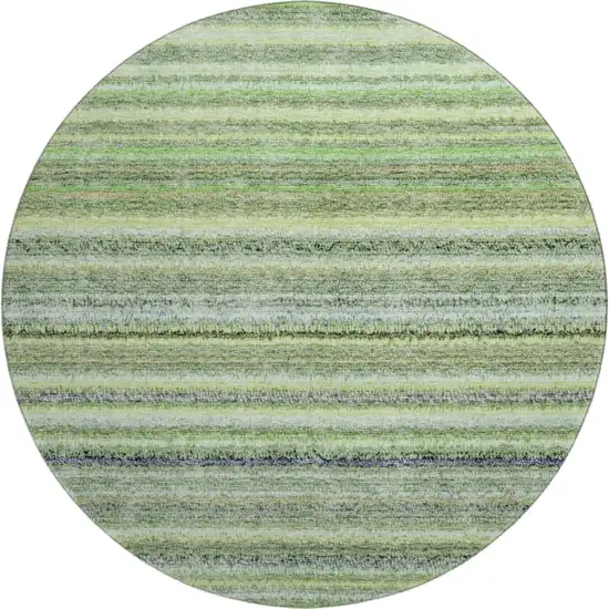 8' Green And Blue Striped Washable Round Rug With UV Protection Photo 1