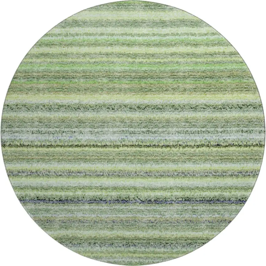 8' Green And Blue Striped Washable Round Rug With UV Protection Photo 1