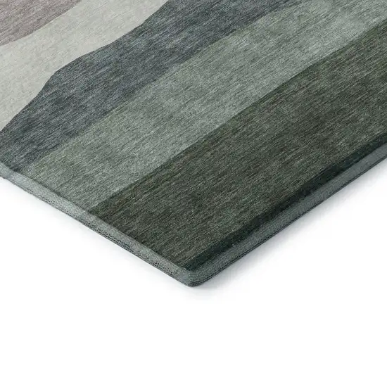 8' Green And Blue Striped Washable Round Rug With UV Protection Photo 6