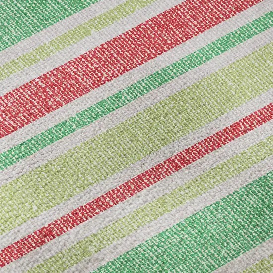 8' Green And Blush Striped Washable Round Rug With UV Protection Photo 9