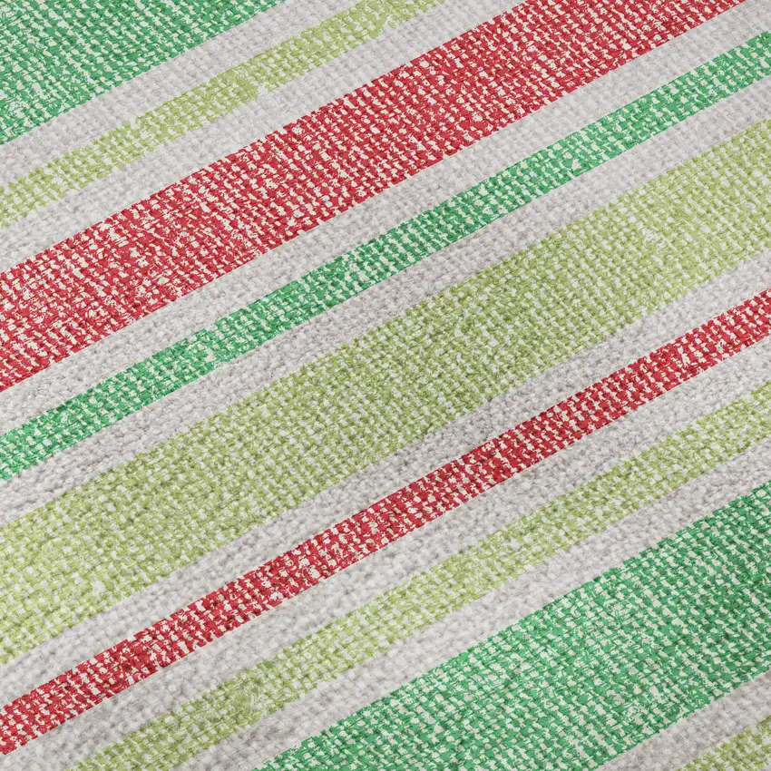 8' Green And Blush Striped Washable Round Rug With UV Protection Photo 9