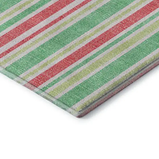 8' Green And Blush Striped Washable Round Rug With UV Protection Photo 7