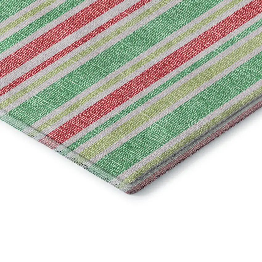 8' Green And Blush Striped Washable Round Rug With UV Protection Photo 7