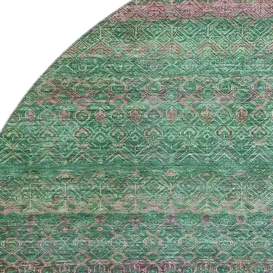 8' Green And Blush Striped Washable Round Rug With UV Protection Photo 3