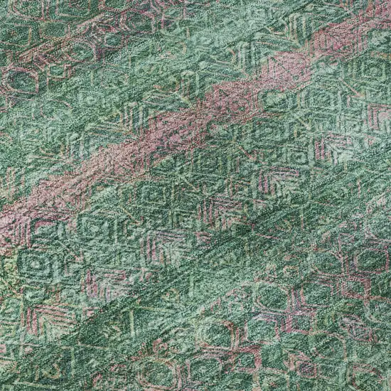 8' Green And Blush Striped Washable Round Rug With UV Protection Photo 7