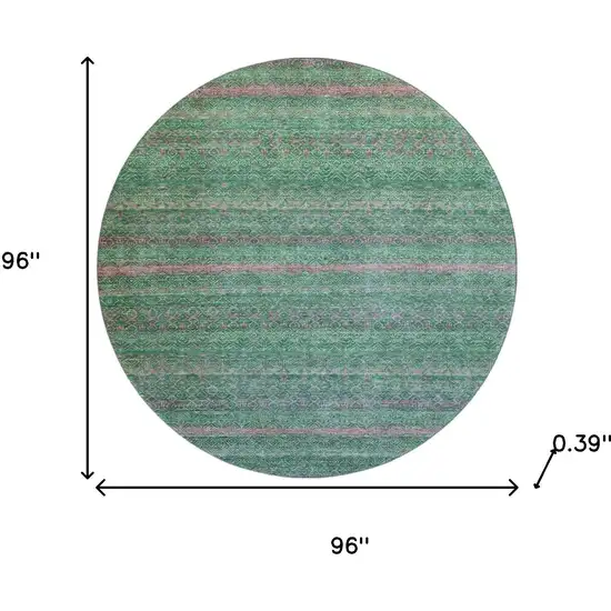 8' Green And Blush Striped Washable Round Rug With UV Protection Photo 8