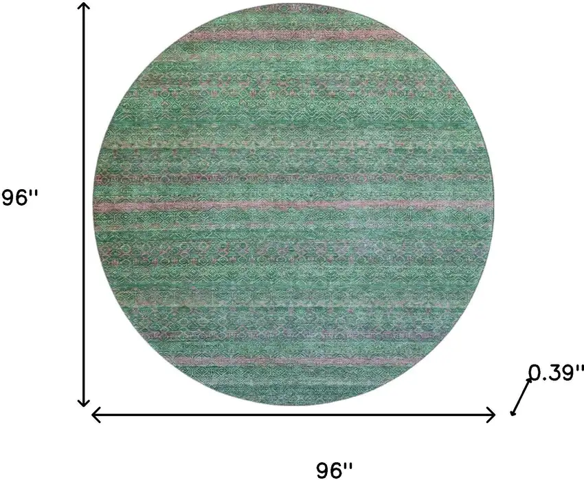 8' Green And Blush Striped Washable Round Rug With UV Protection Photo 8