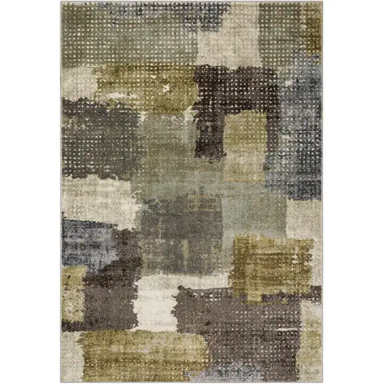 7' Green And Brown Abstract Runner Rug Photo 2
