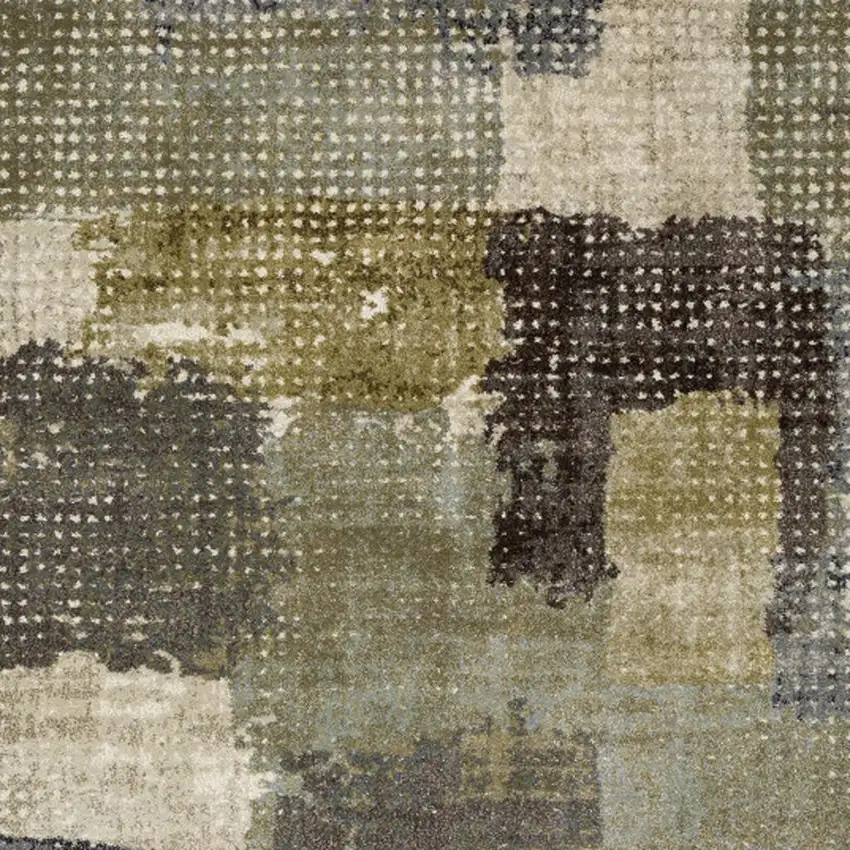 7' Green And Brown Abstract Runner Rug Photo 3