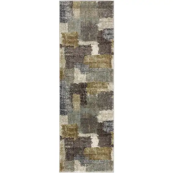 7' Green And Brown Abstract Runner Rug Photo 2