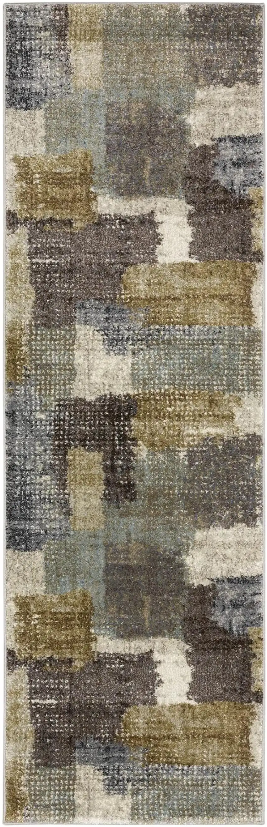 7' Green And Brown Abstract Runner Rug Photo 2