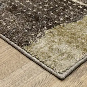 Photo of 7' Green And Brown Abstract Runner Rug