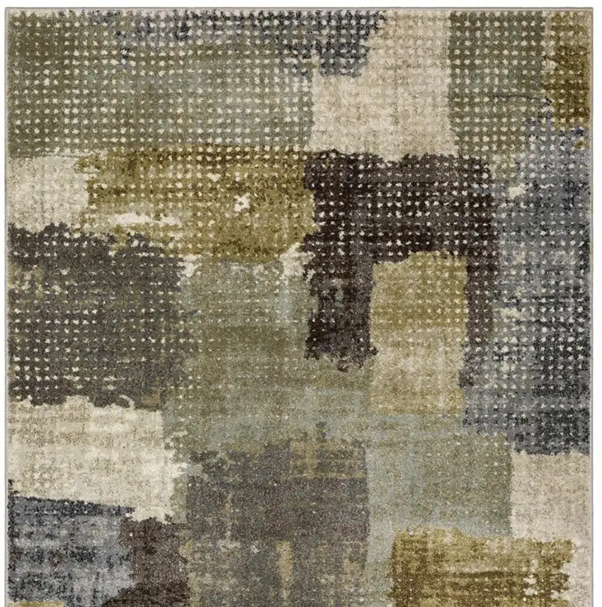 7' Green And Brown Abstract Runner Rug Photo 4