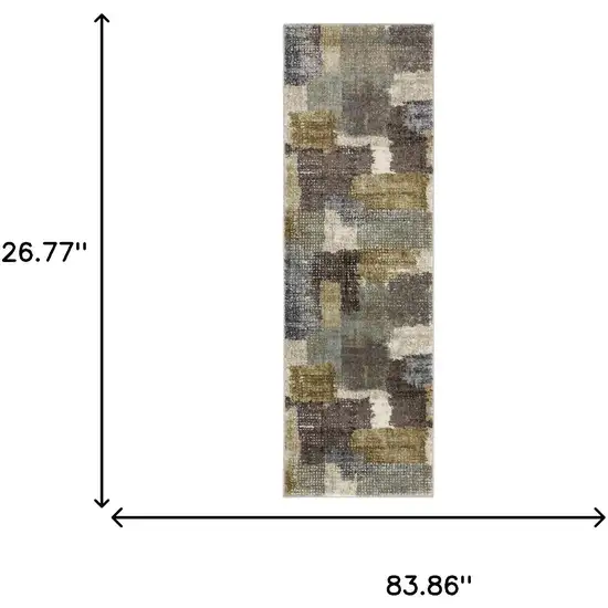 7' Green And Brown Abstract Runner Rug Photo 9