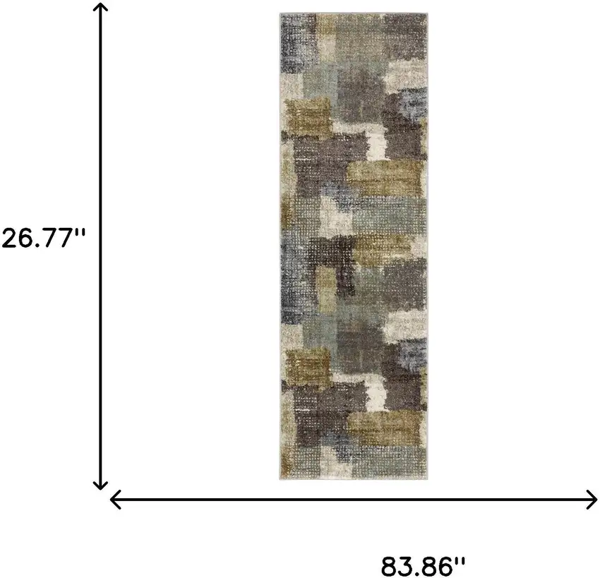 7' Green And Brown Abstract Runner Rug Photo 9