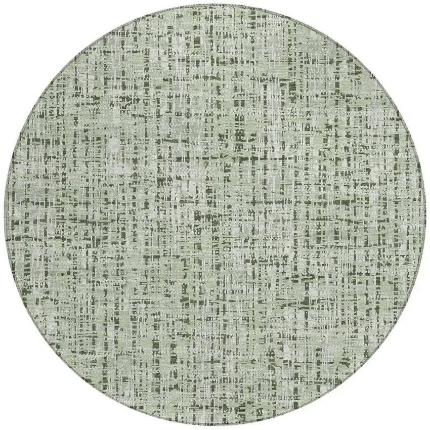 8' Green And Brown Round Abstract Washable Indoor Outdoor Area Rug Photo 2