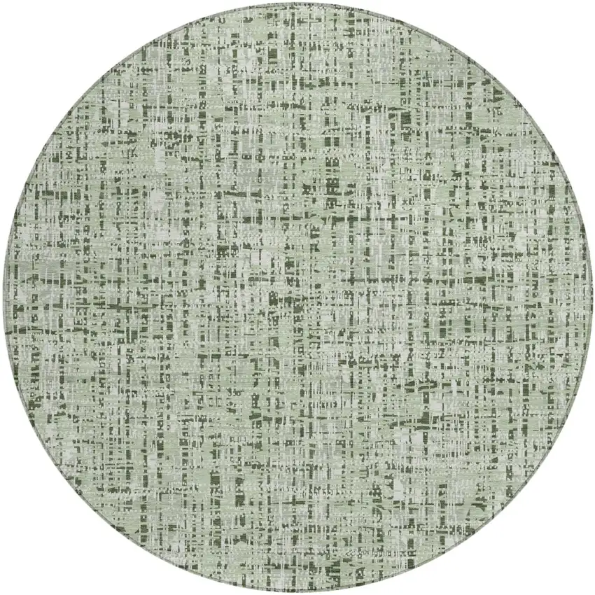 8' Green And Brown Round Abstract Washable Indoor Outdoor Area Rug Photo 3