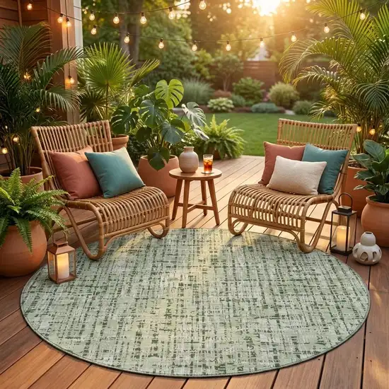 8' Green And Brown Round Abstract Washable Indoor Outdoor Area Rug Photo 1